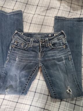 Miss Me Blue Wash Bootcut Jeans with Distressed Accents
